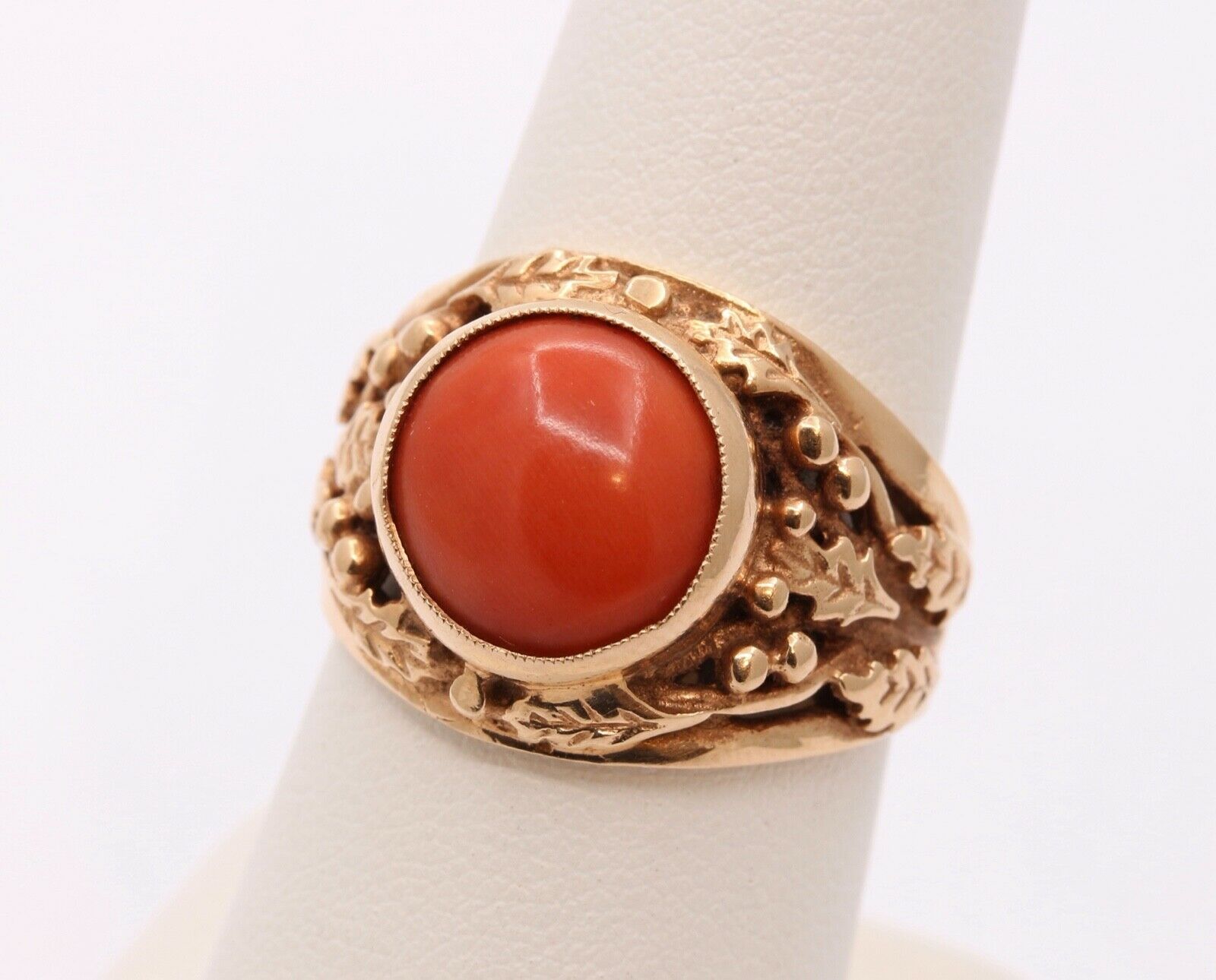 Victorian Edwardian Red Coral 14K Rose Gold Unisex Ring