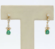 Load image into Gallery viewer, Vintage 14K Yellow Gold Emerald Diamond Drop Earrings
