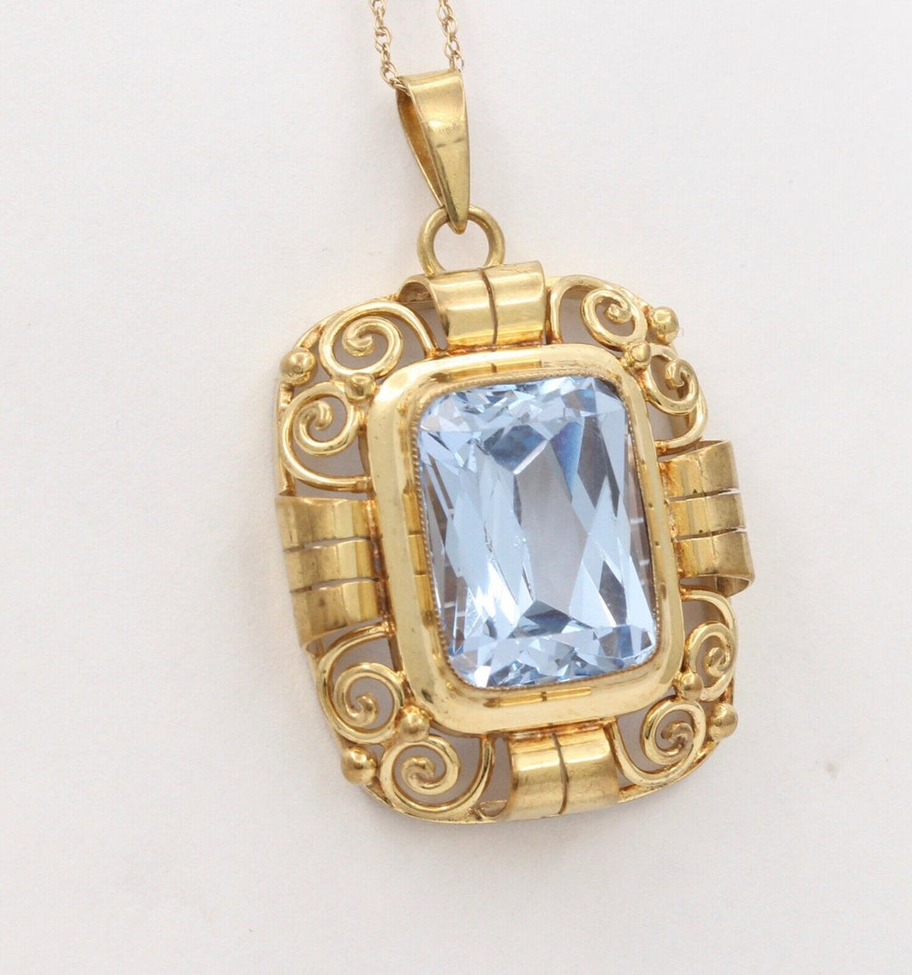 Mid Century Emerald Cut Topaz 9K Yellow Gold Pendant