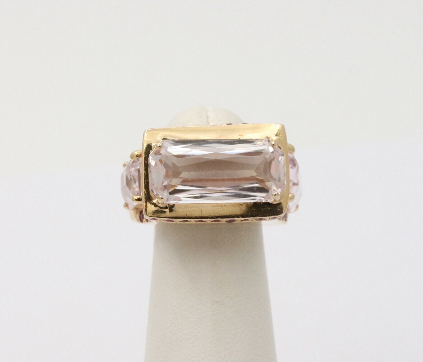 Striking 14K Yellow Gold Pink Kunzite And Ruby Tank Ring, Statement Ring
