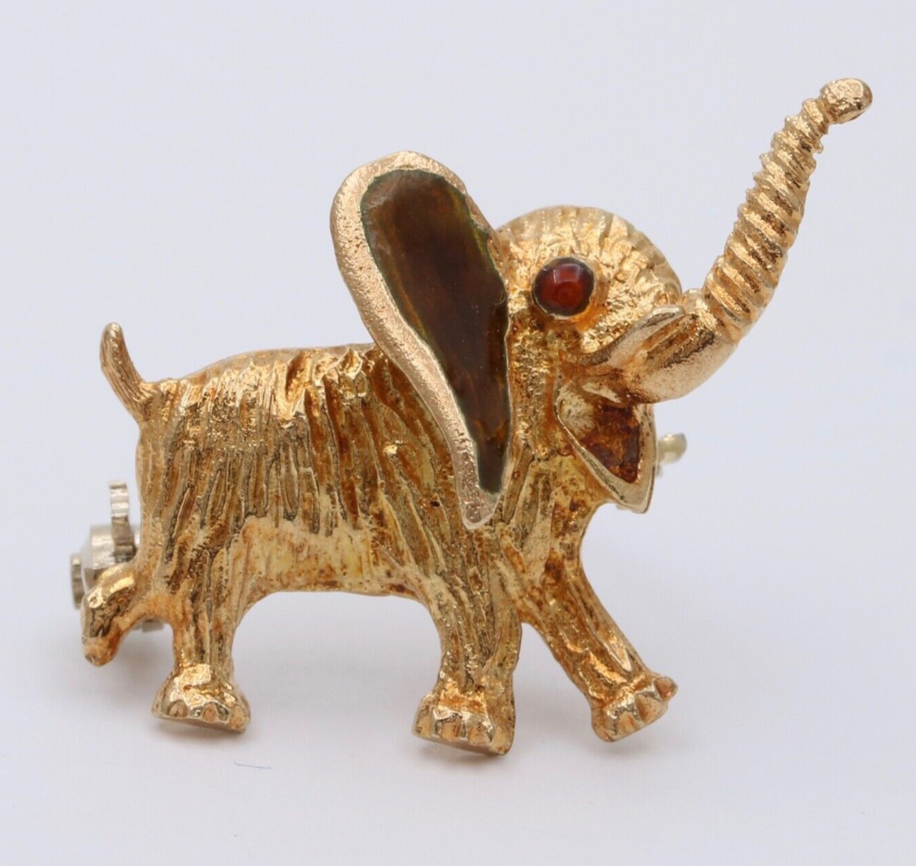 Vintage Dumbo Elephant Enamel 14K Yellow Gold Brooch Pin