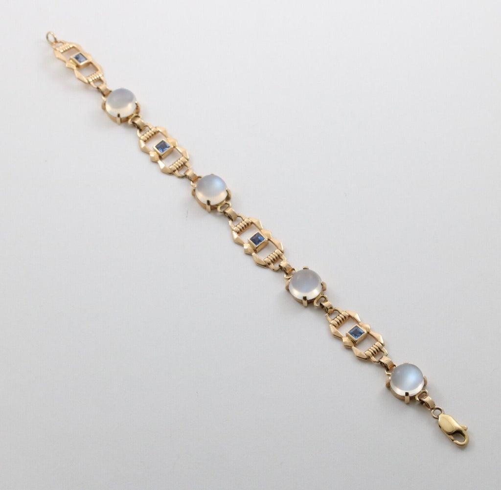 Vintage 14K Yellow Gold Moonstone & Sapphire Bracelet.