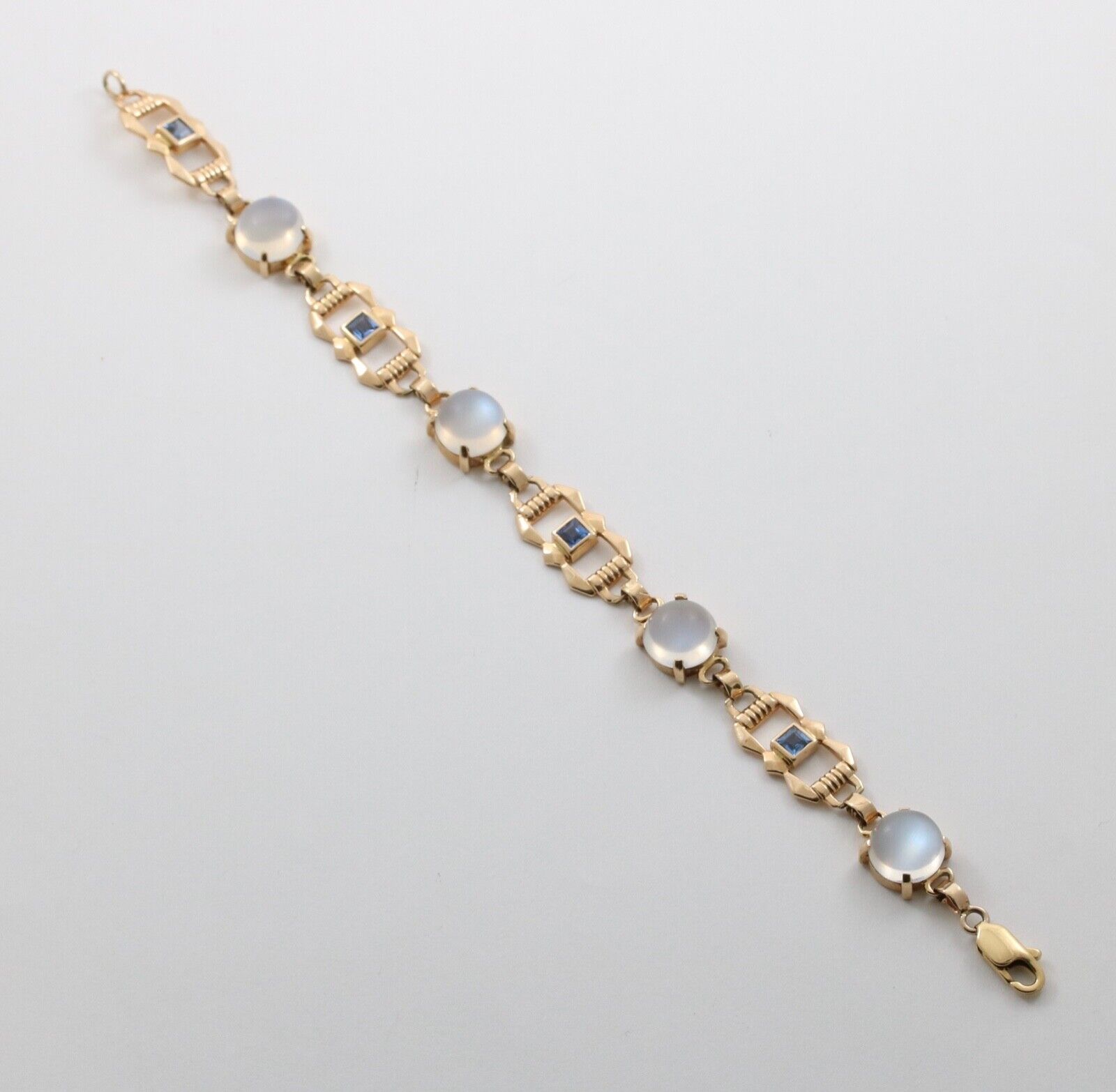 Vintage 14K Yellow Gold Moonstone & Sapphire Bracelet.
