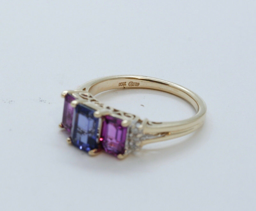 Vintage Tourmaline Tanzanite Diamonds 10K Yellow Gold Ring