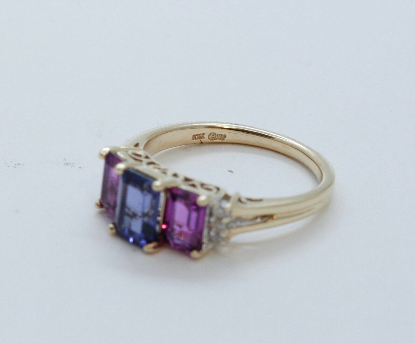 Vintage Tourmaline Tanzanite Diamonds 10K Yellow Gold Ring