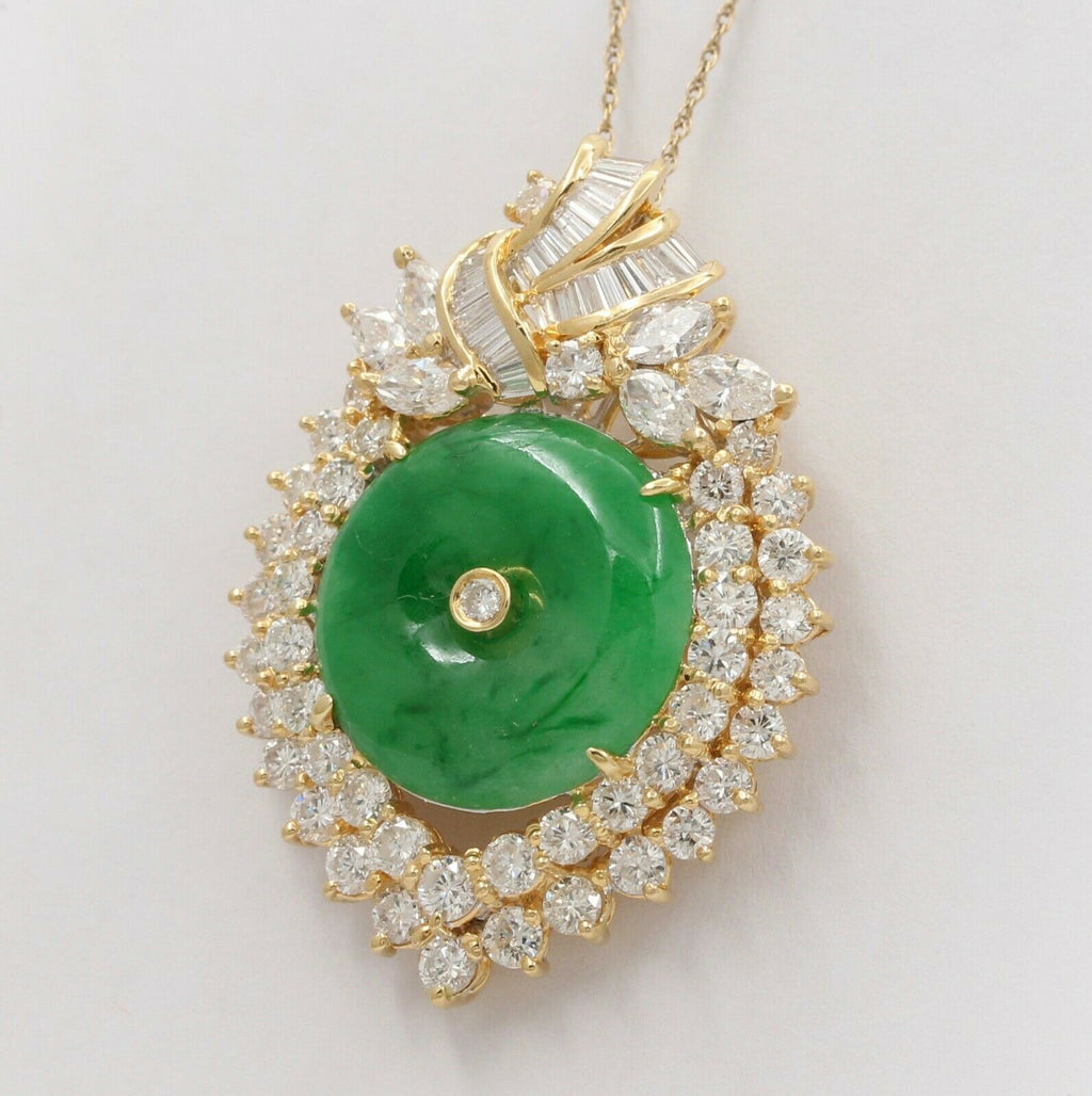 Vintage 18K Jade 6.5 Carat Diamond Heart Pendent