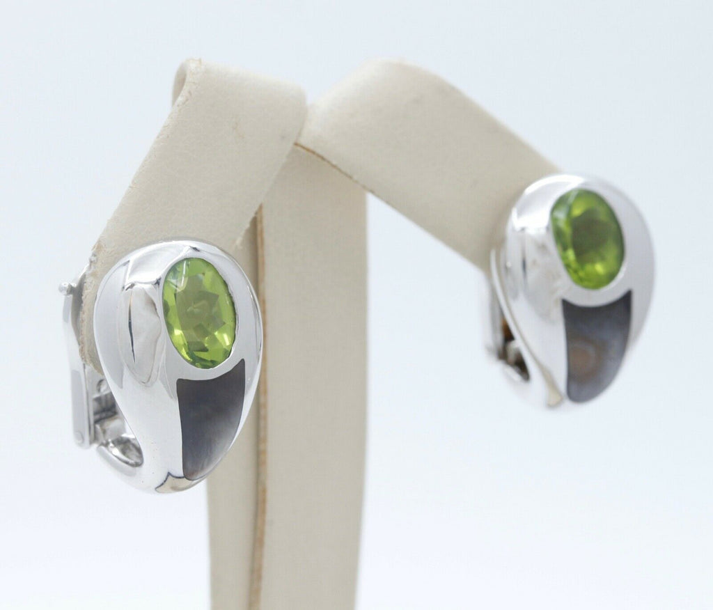 Mauboussin Vintage 18K White Gold Peridot Mother of Pearl Earrings