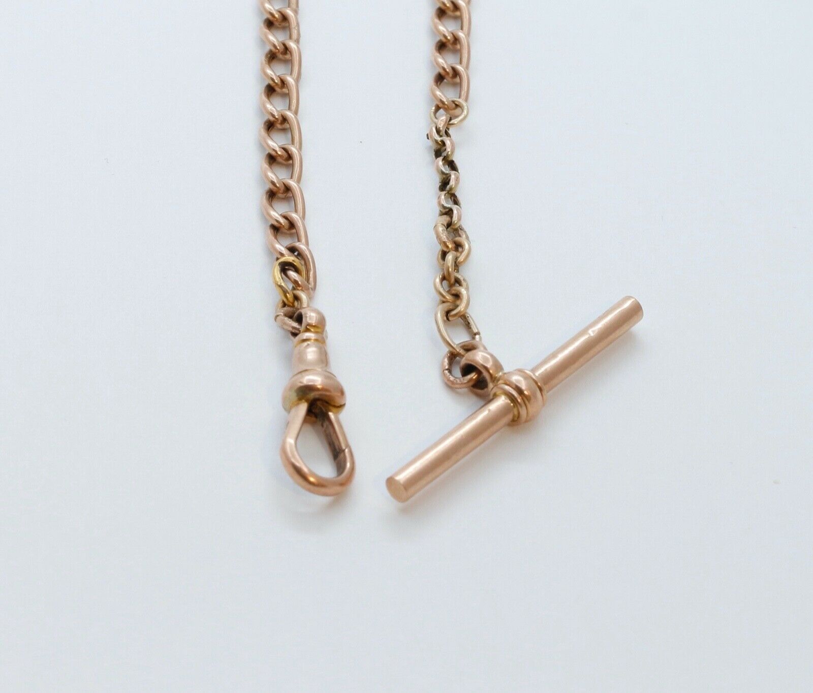 Victorian 14K Rose Gold Watch Chain Dog Clip Clasp T Bar Necklace