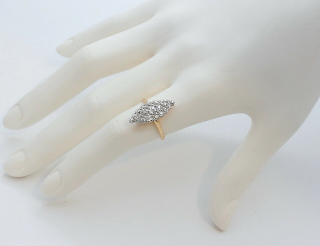 Victorian Navette 18K Yellow White Gold Diamonds Ring