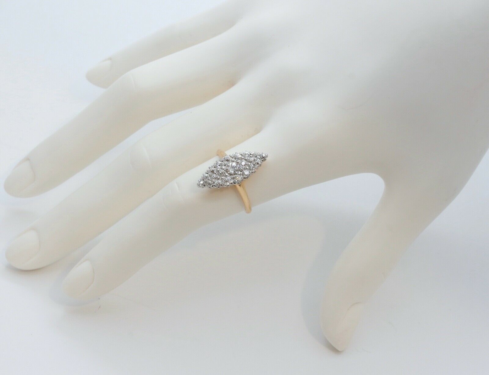 Victorian Navette 18K Yellow White Gold Diamonds Ring