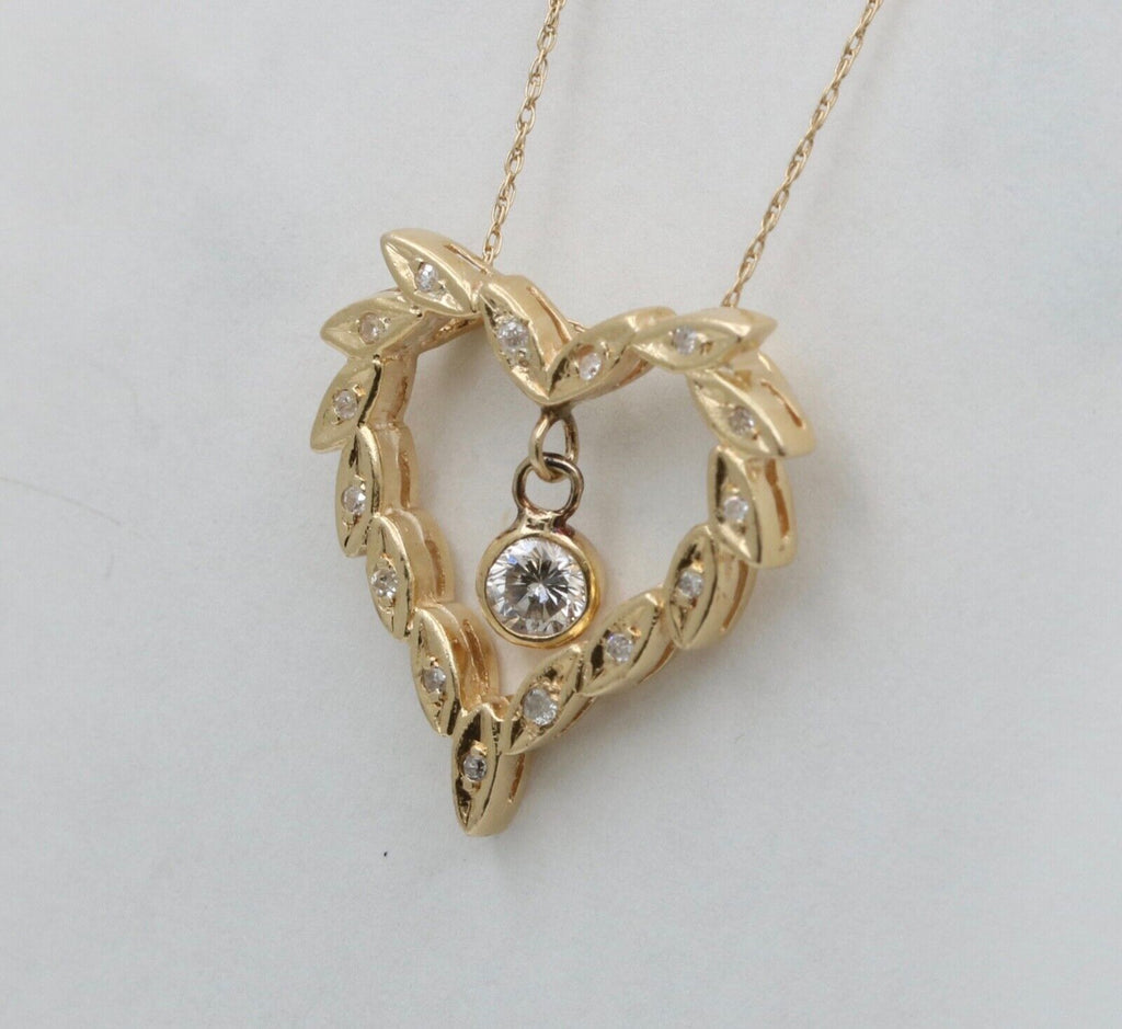 Vintage Heart Diamonds 14K Yellow Gold Pendant