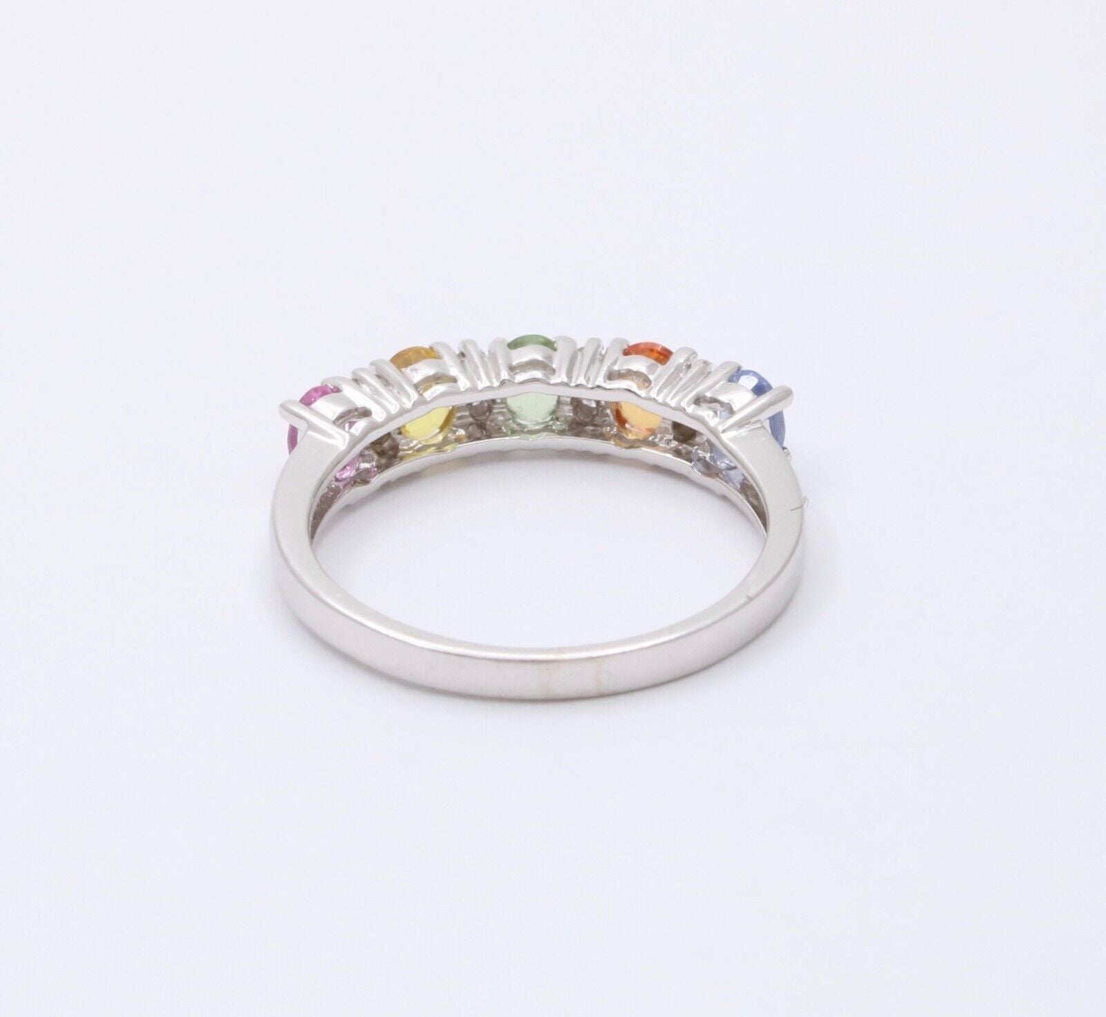 Fun 14K White Gold Multi Color Sapphire And Diamond Ring Band