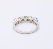 Load image into Gallery viewer, Fun 14K White Gold Multi Color Sapphire And Diamond Ring Band
