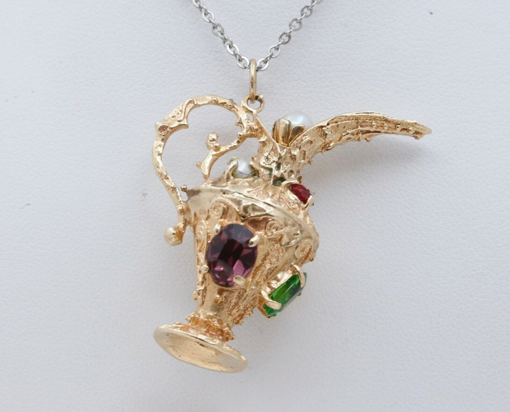 Vintage Multistone 14K Yellow Gold Pitcher Pendant Charm