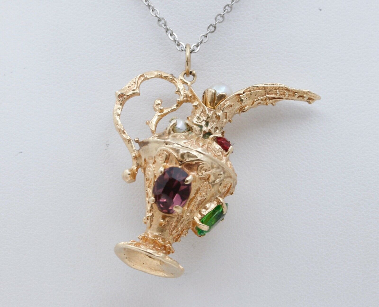 Vintage Multistone 14K Yellow Gold Pitcher Pendant Charm