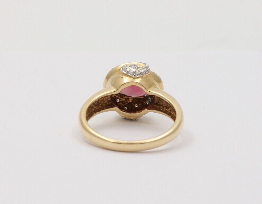 Vintage Tourmaline Diamonds 14K Yellow White Gold Cocktail Ring