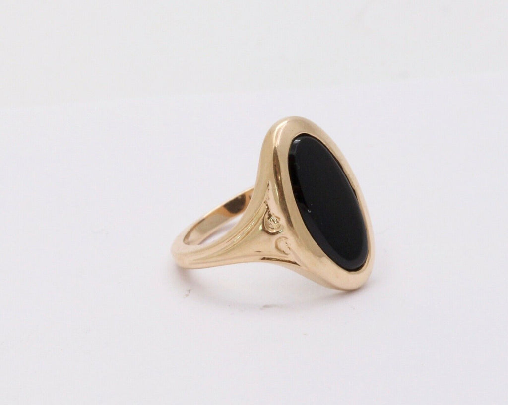 Vintage Black Onyx Signet 14K Yellow Gold Unisex Ring