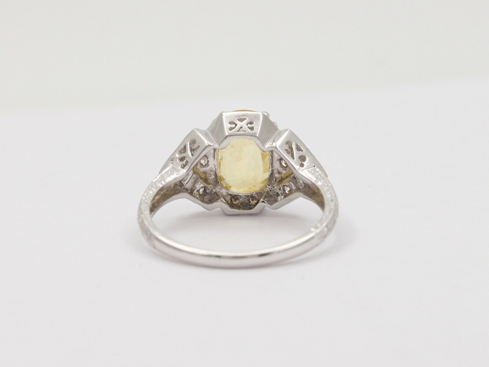 2.48 carats Cushion Cut Vivid Yellow Sapphire 18K White Gold Diamond Ring