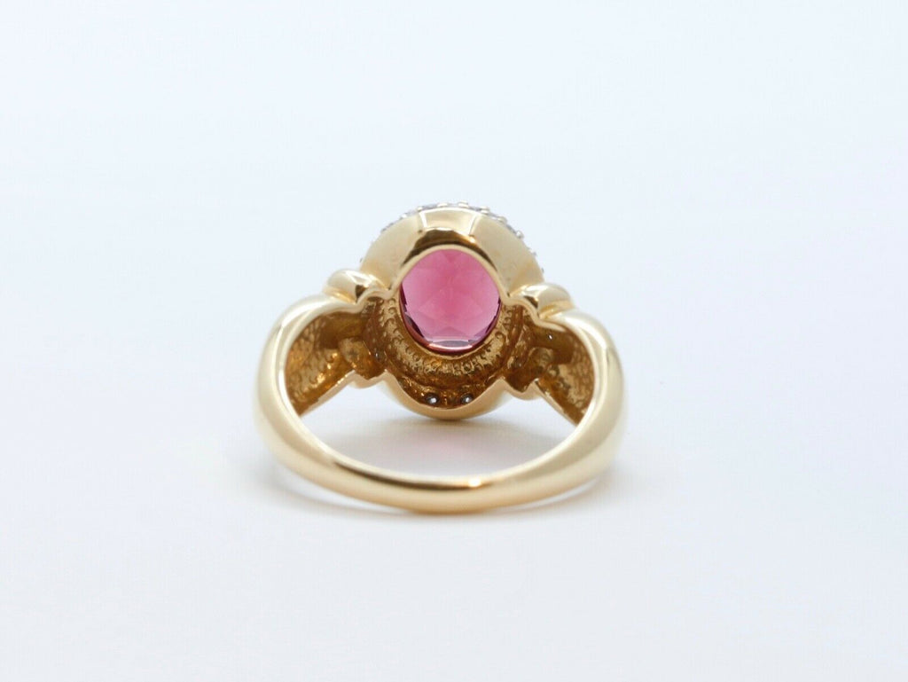 Vintage Tourmaline Diamonds 14K Yellow White Gold Cocktail Ring