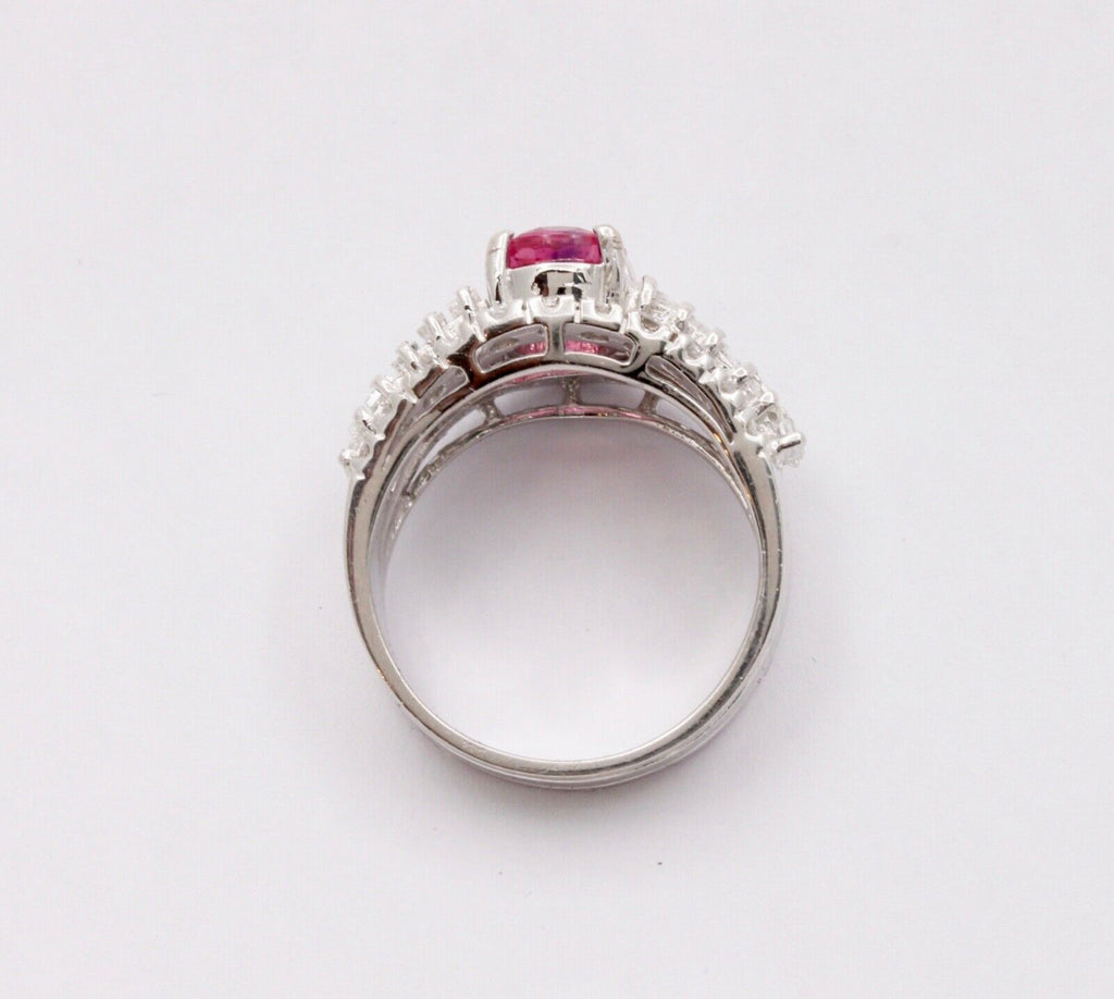 Vintage Pink Sapphire Diamonds 14K White Gold Ring