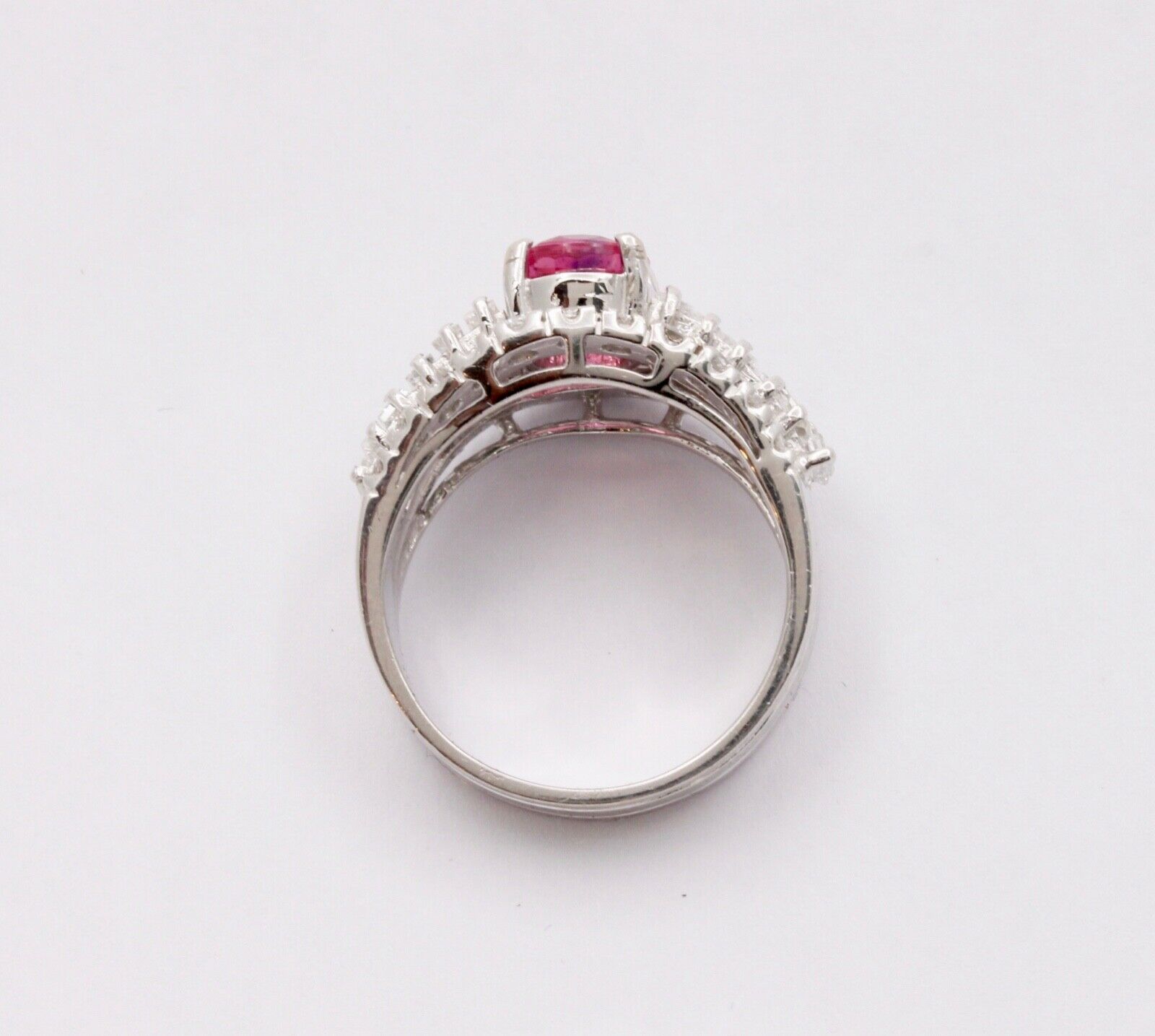 Vintage Pink Sapphire Diamonds 14K White Gold Ring