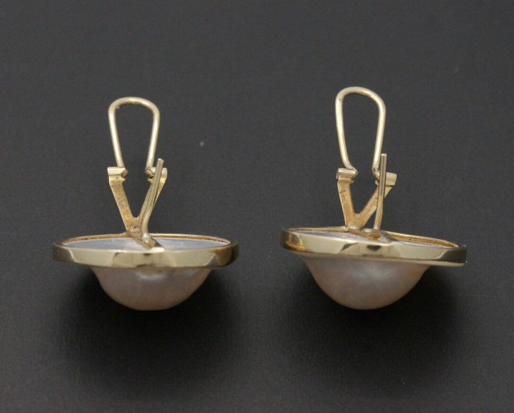 Vintage Mabe Pearl 14K Yellow Gold Earrings