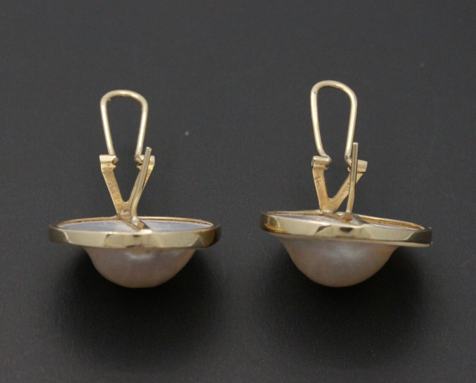 Vintage Mabe Pearl 14K Yellow Gold Earrings