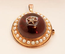 Load image into Gallery viewer, Victorian Huge Garnet Diamonds Pearls 18K Yellow Rose Gold Pendant Brooch Pin
