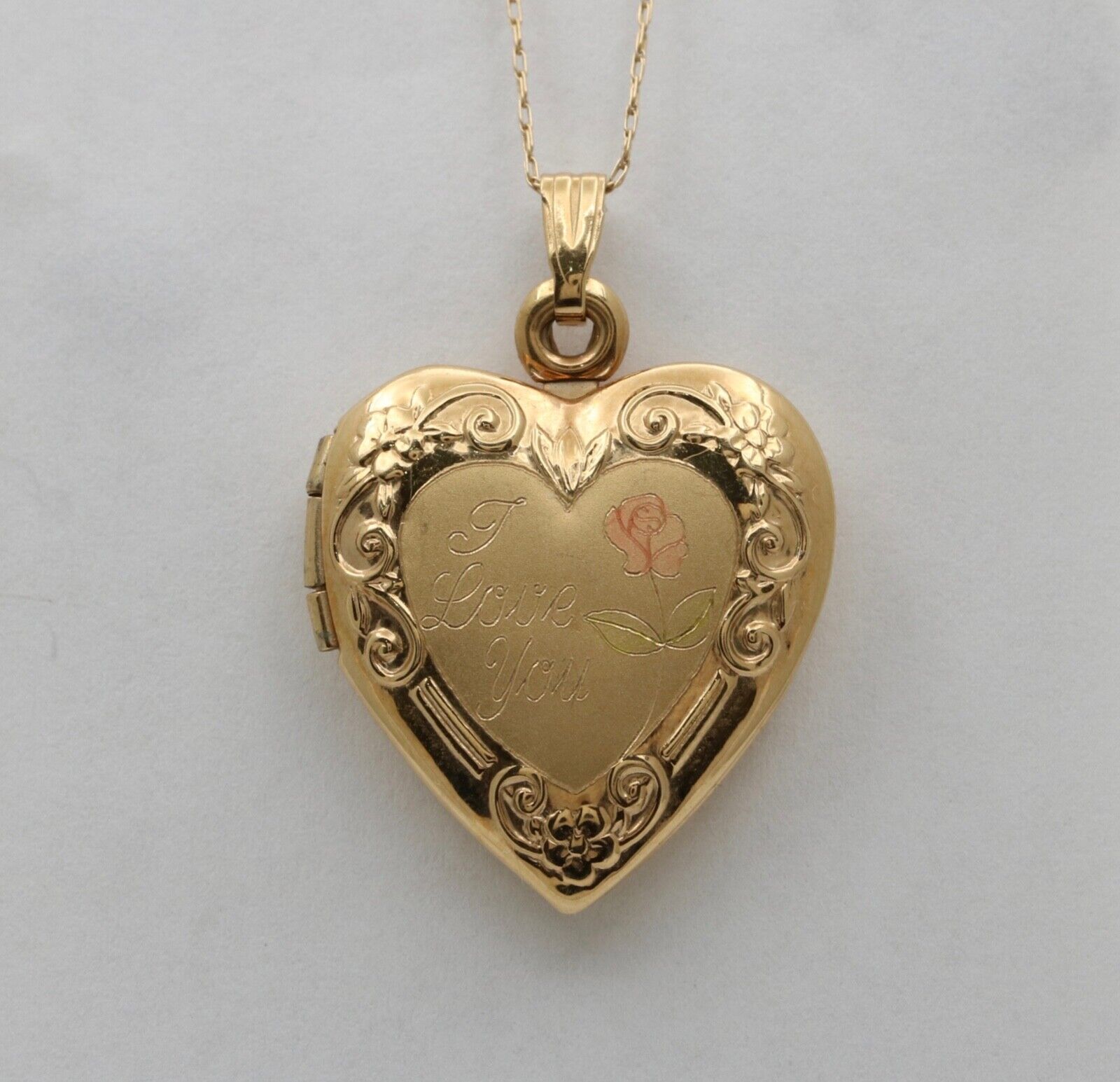 Vintage Heart "I Love You" 14K Yellow Pink Gold  Locket Pendant