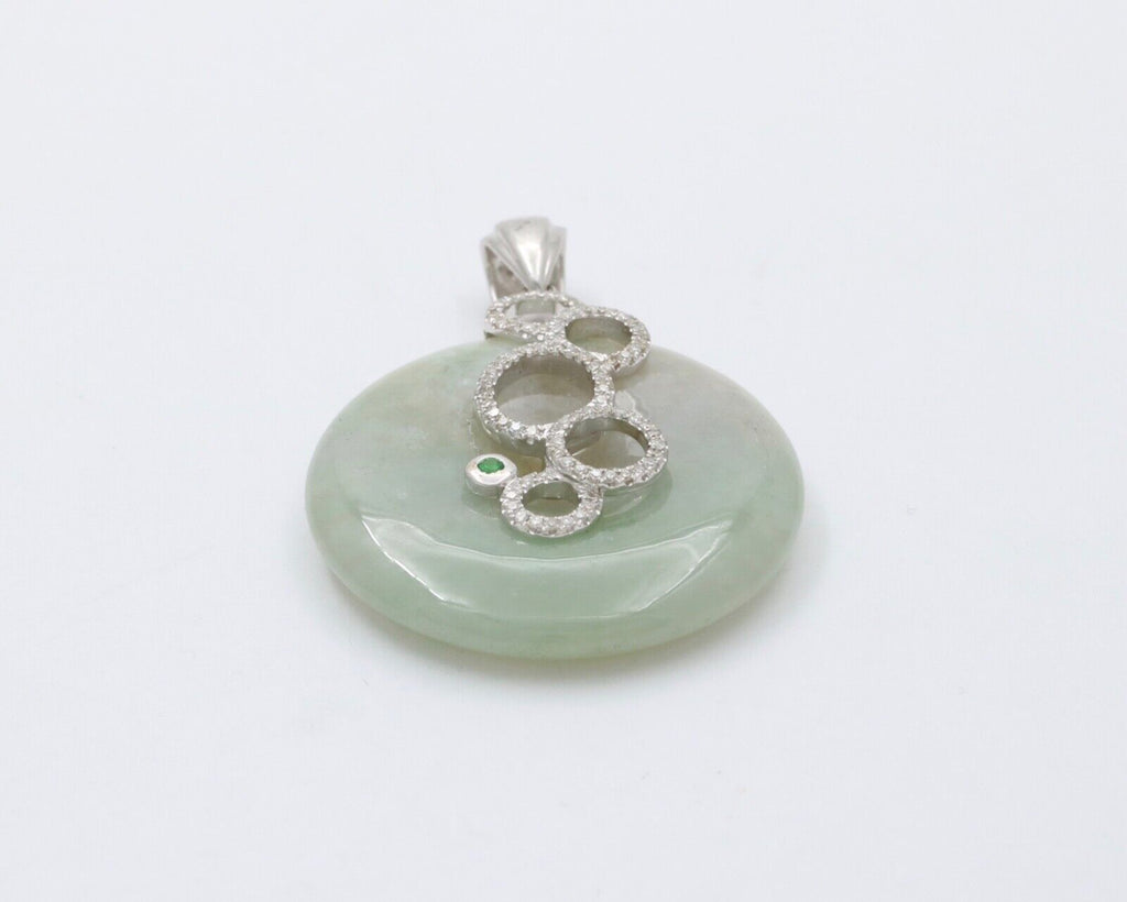 Vintage 18K White Gold Reincarnation Jade Pendant, Necklace.