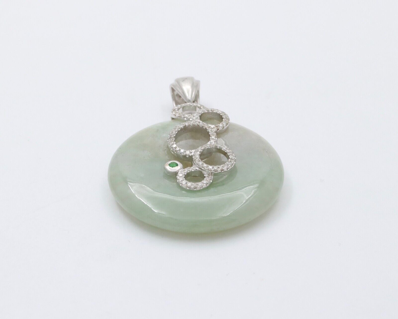 Vintage 18K White Gold Reincarnation Jade Pendant, Necklace.