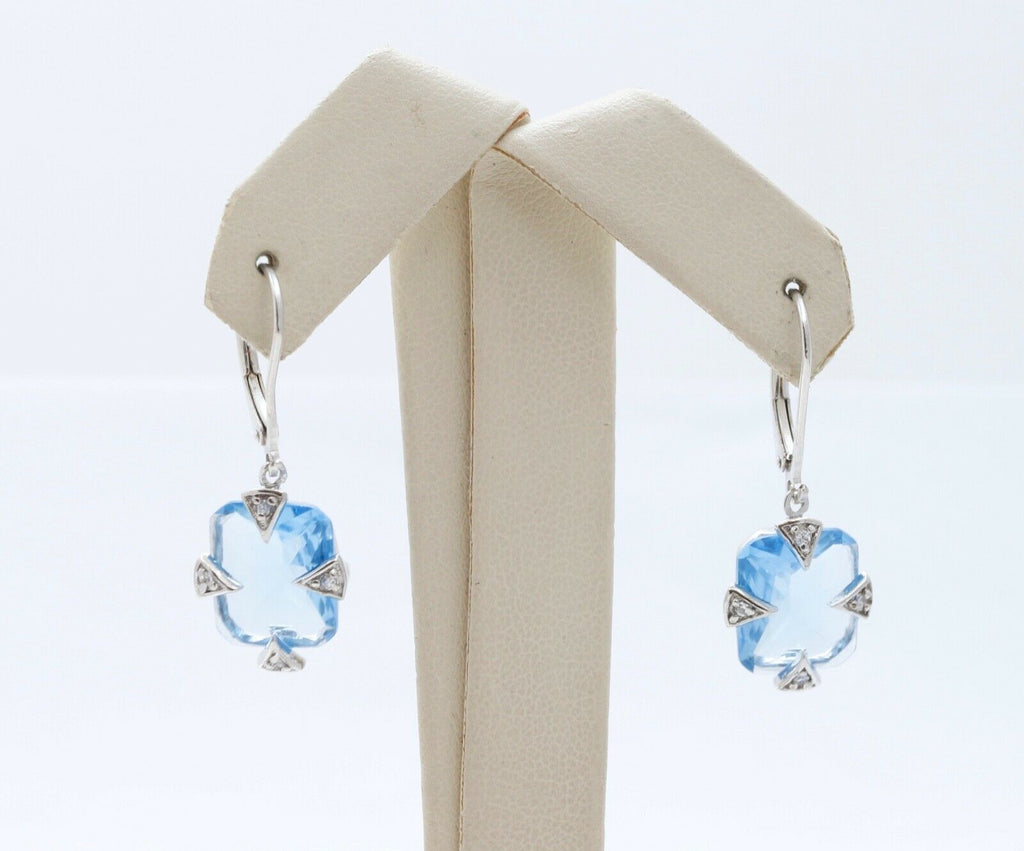 Vintage Blue Topaz White CZ 925 Sterling Silver Dangle Earrings