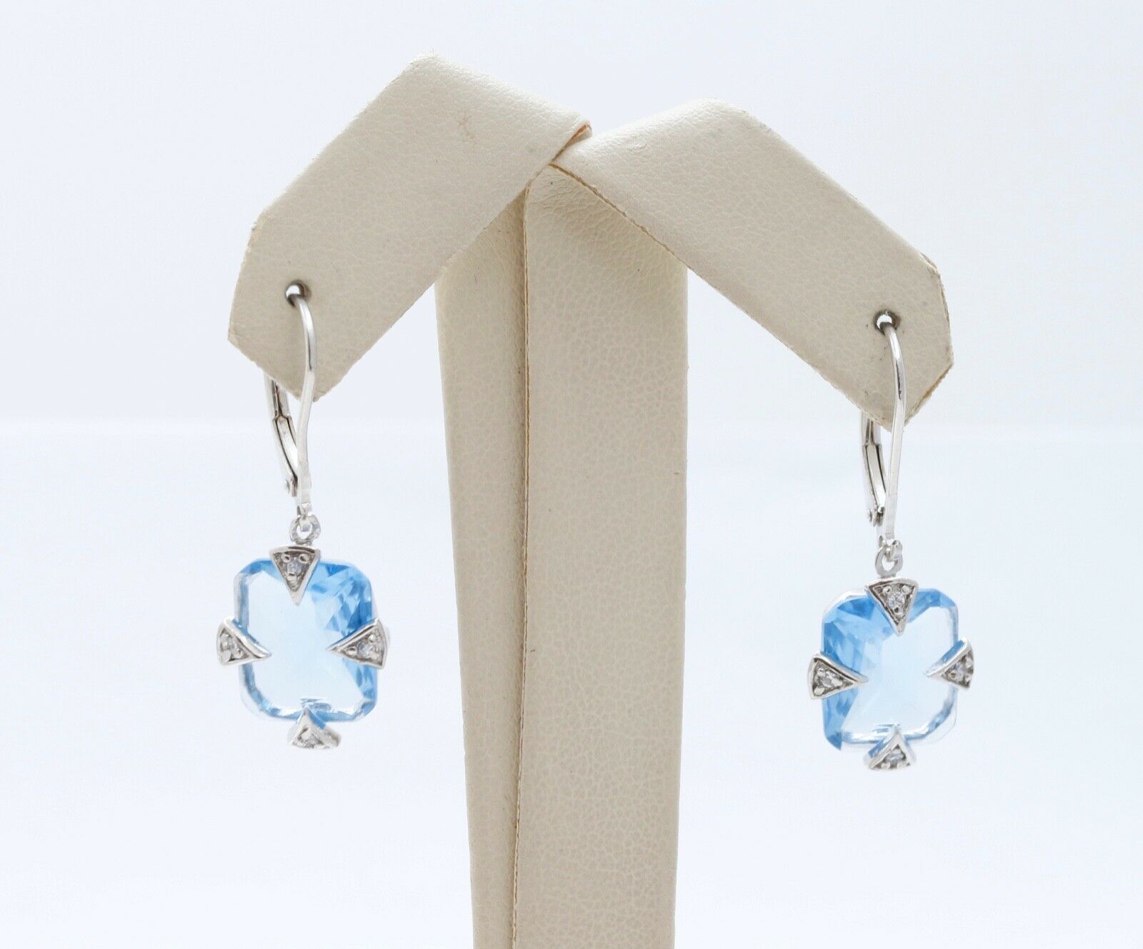 Vintage Blue Topaz White CZ 925 Sterling Silver Dangle Earrings