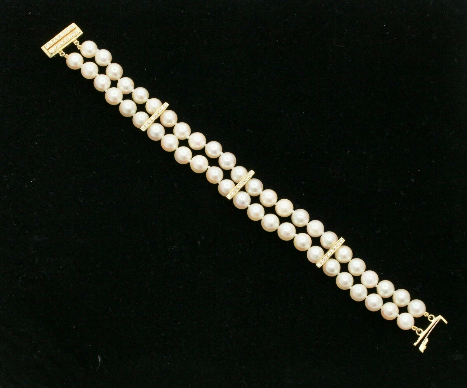 Vintage 18K Yellow Gold Pearl Diamond Bracelet