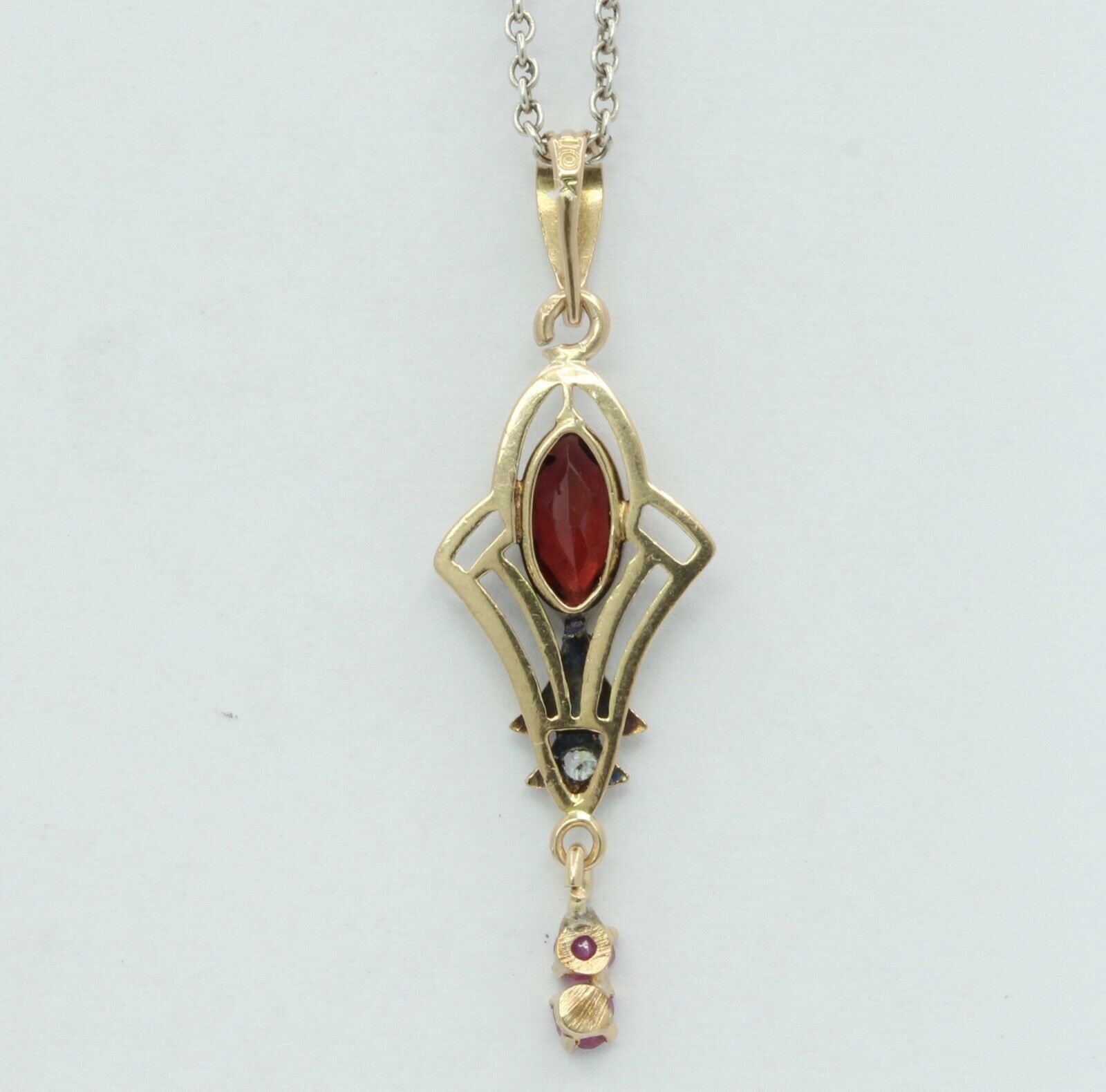 Art Nouveau Ruby Diamonds Garnet 10K Gold Pendant