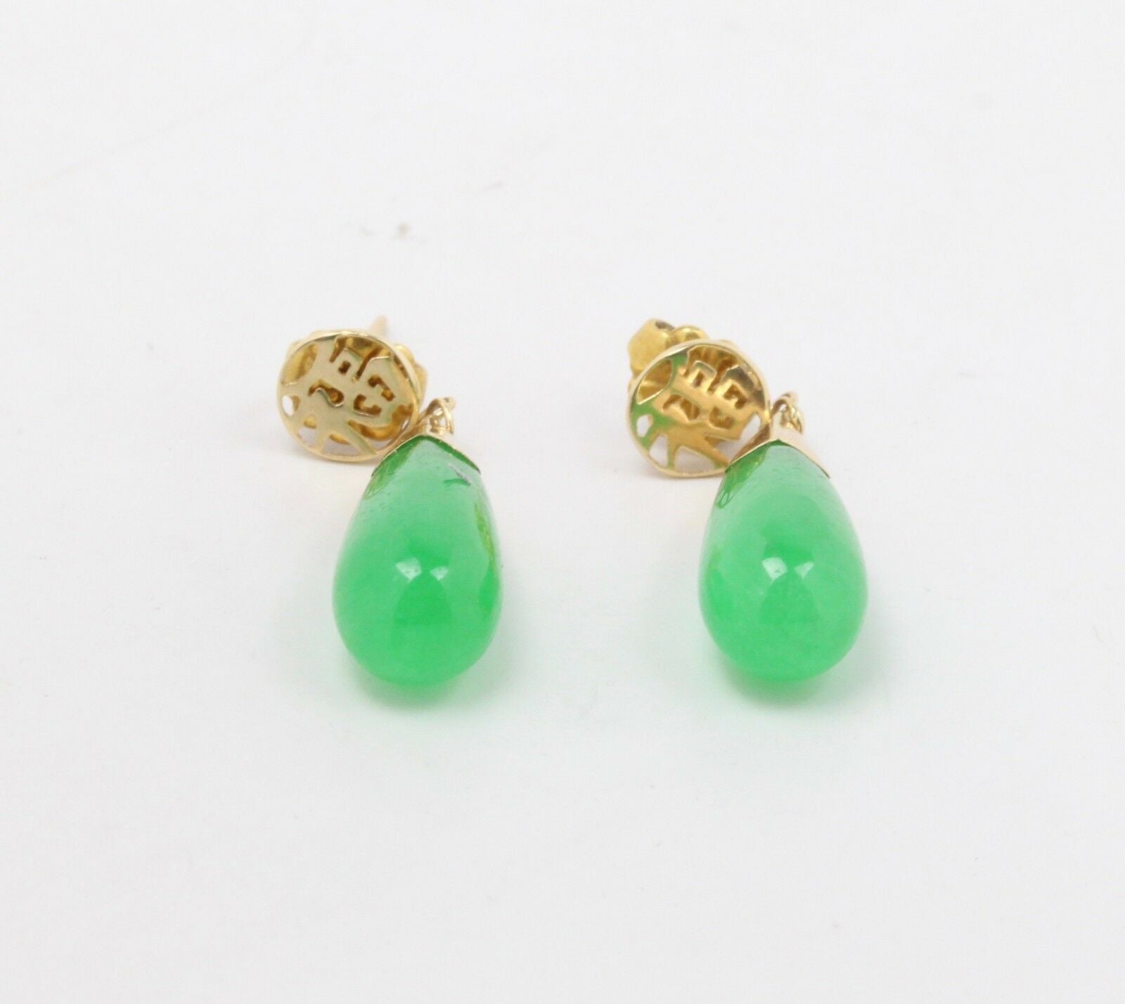 Vintage Ladies Jade 14K Yellow Gold Hanging Earrings