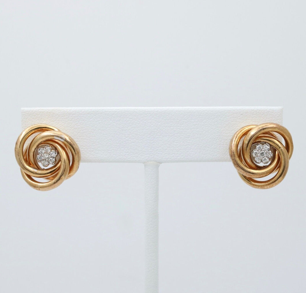 Vintage 14K Gold Knot or Sweller Diamond Studs Earrings