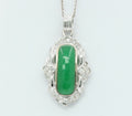 Vintage 14K White Gold Jade Diamonds Pendant