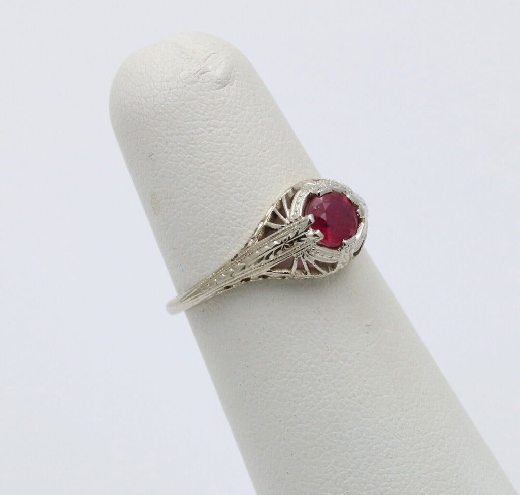 Art Deco 18K White Gold Filigree Ring Band, Engagement Ring