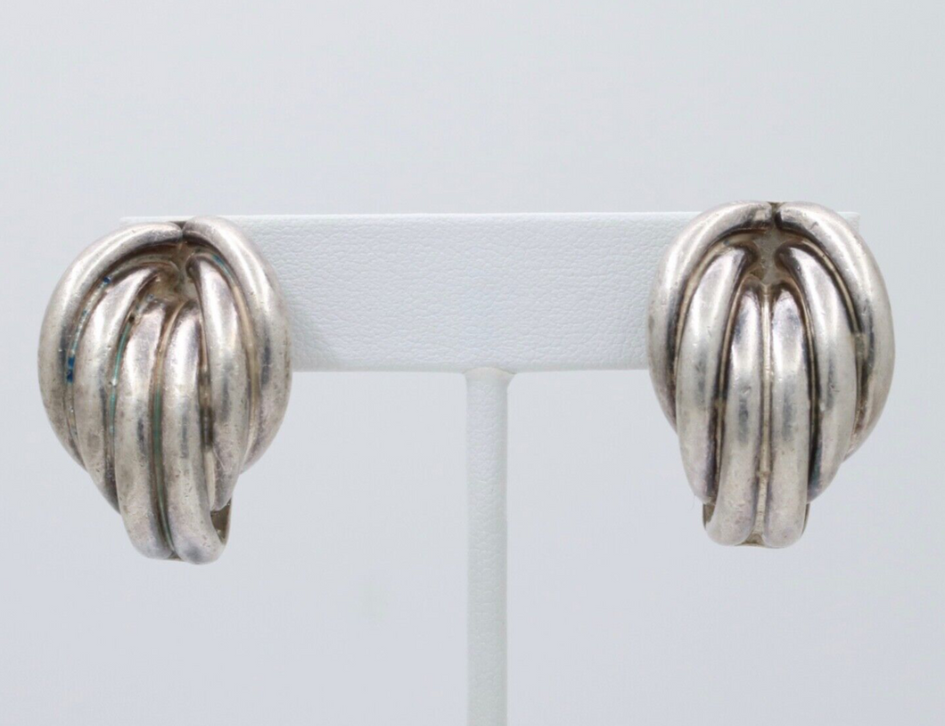 Vintage Mexico Sterling Silver Geometric Large Clip On Earrings