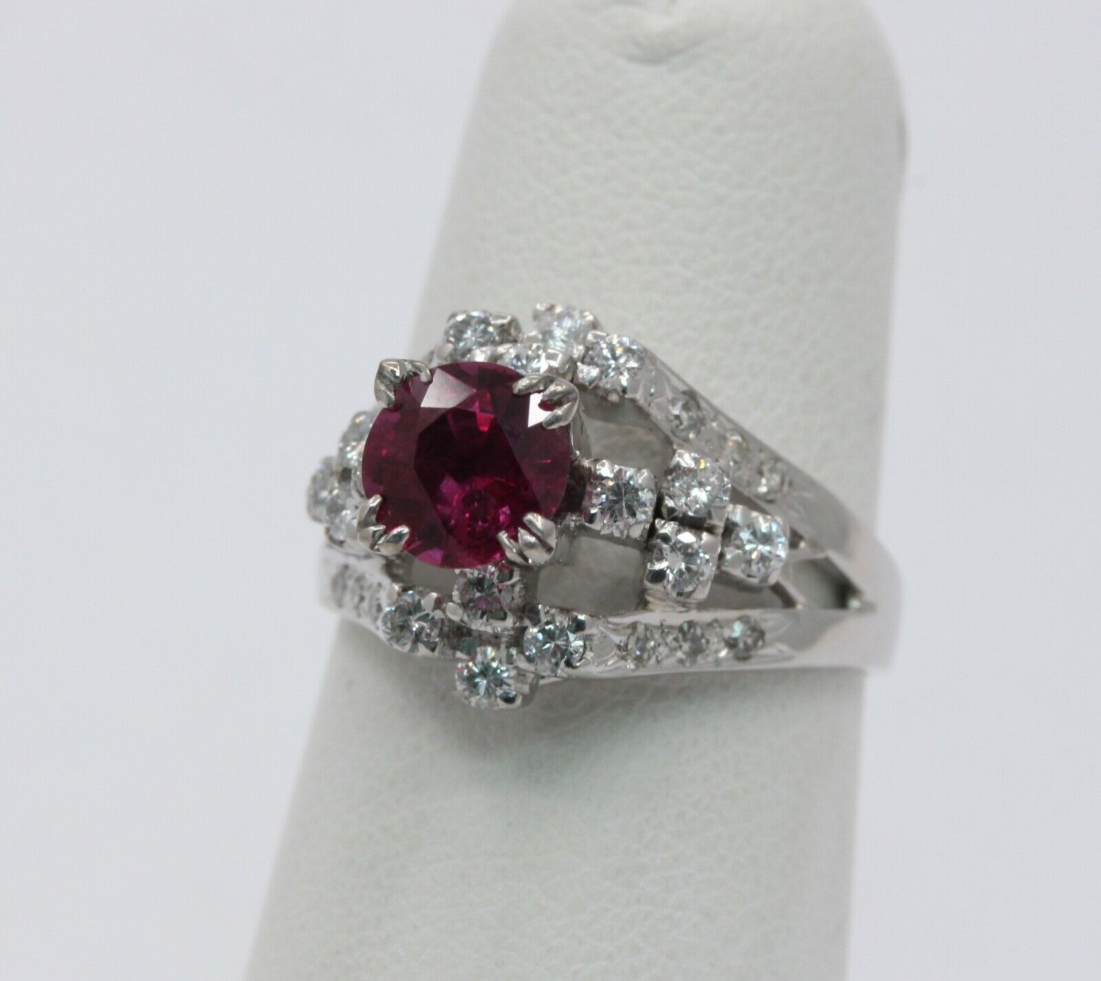 Vintage Ladies Ruby Diamonds 925 Silver Ring
