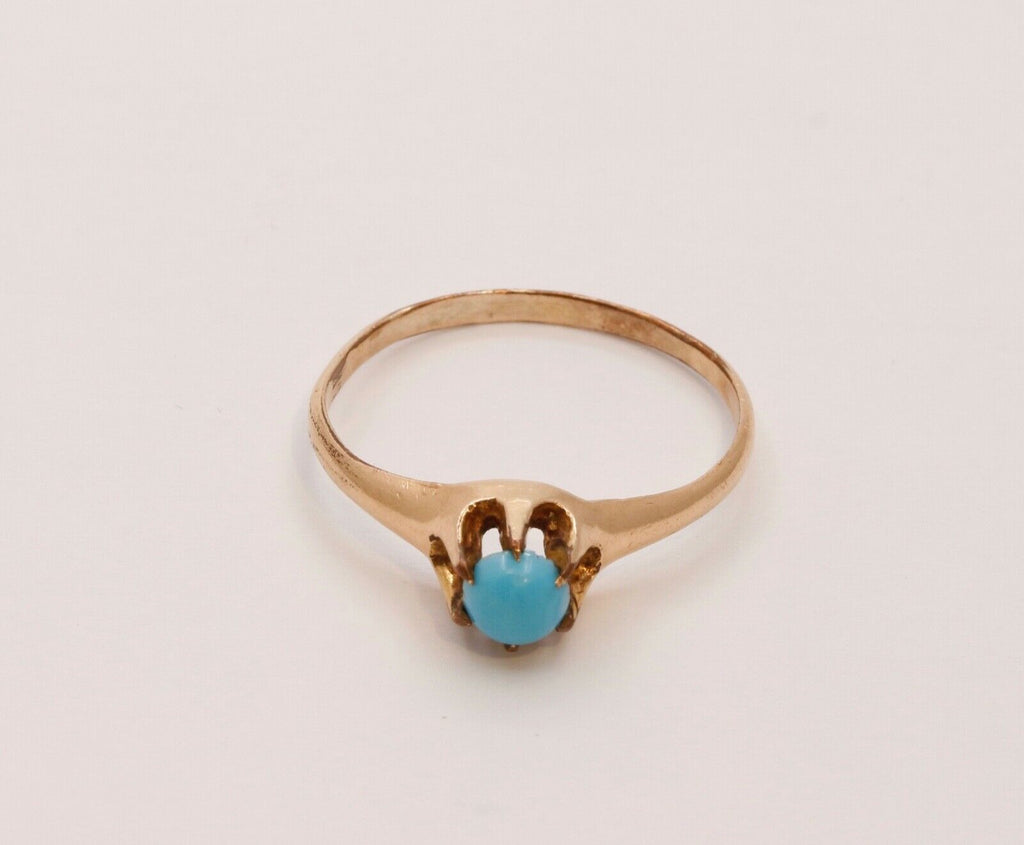 Victorian Claw Mounted Turquoise 9K Yellow Gold Ring
