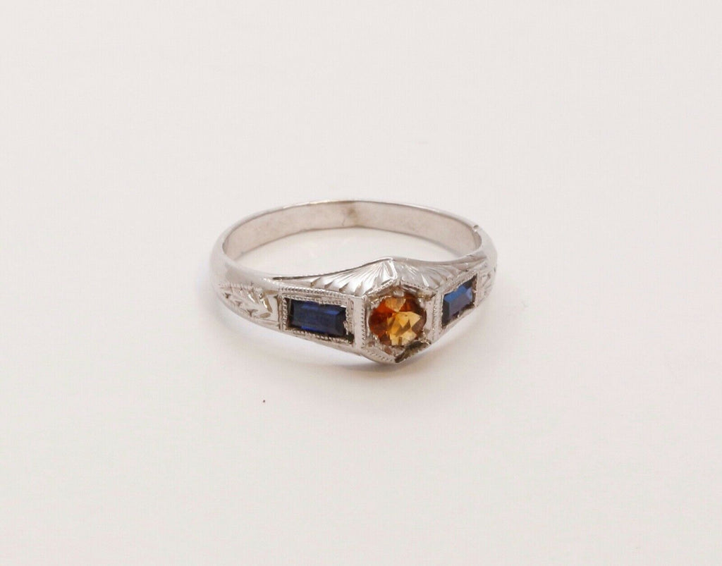 Rare Find!!!  Art Deco Blue Sapphires Citrine Knuckle Midi Children's Ring