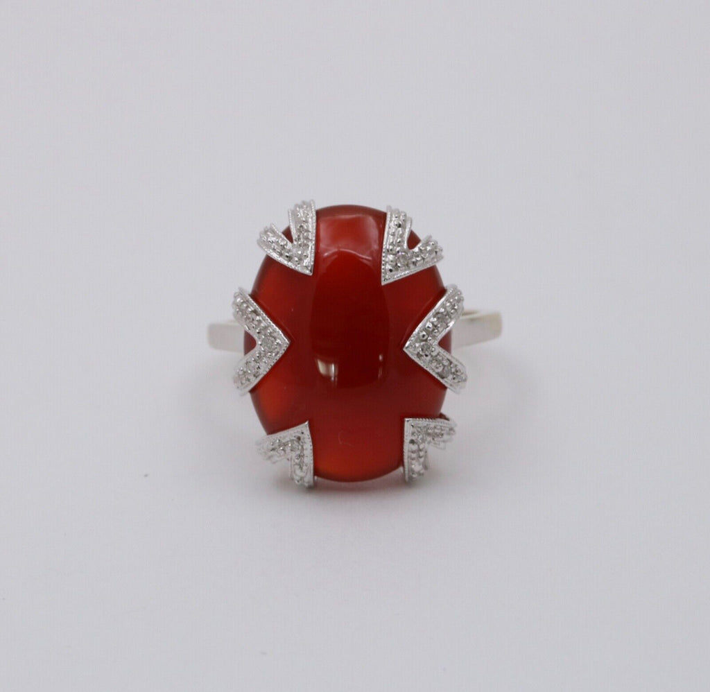 Vintage 14K White Gold Carnelian, Diamond Ring