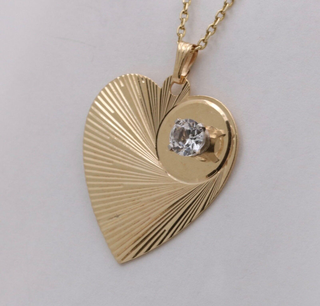 Vintage Heart 14K Yellow Gold CZ Pendant