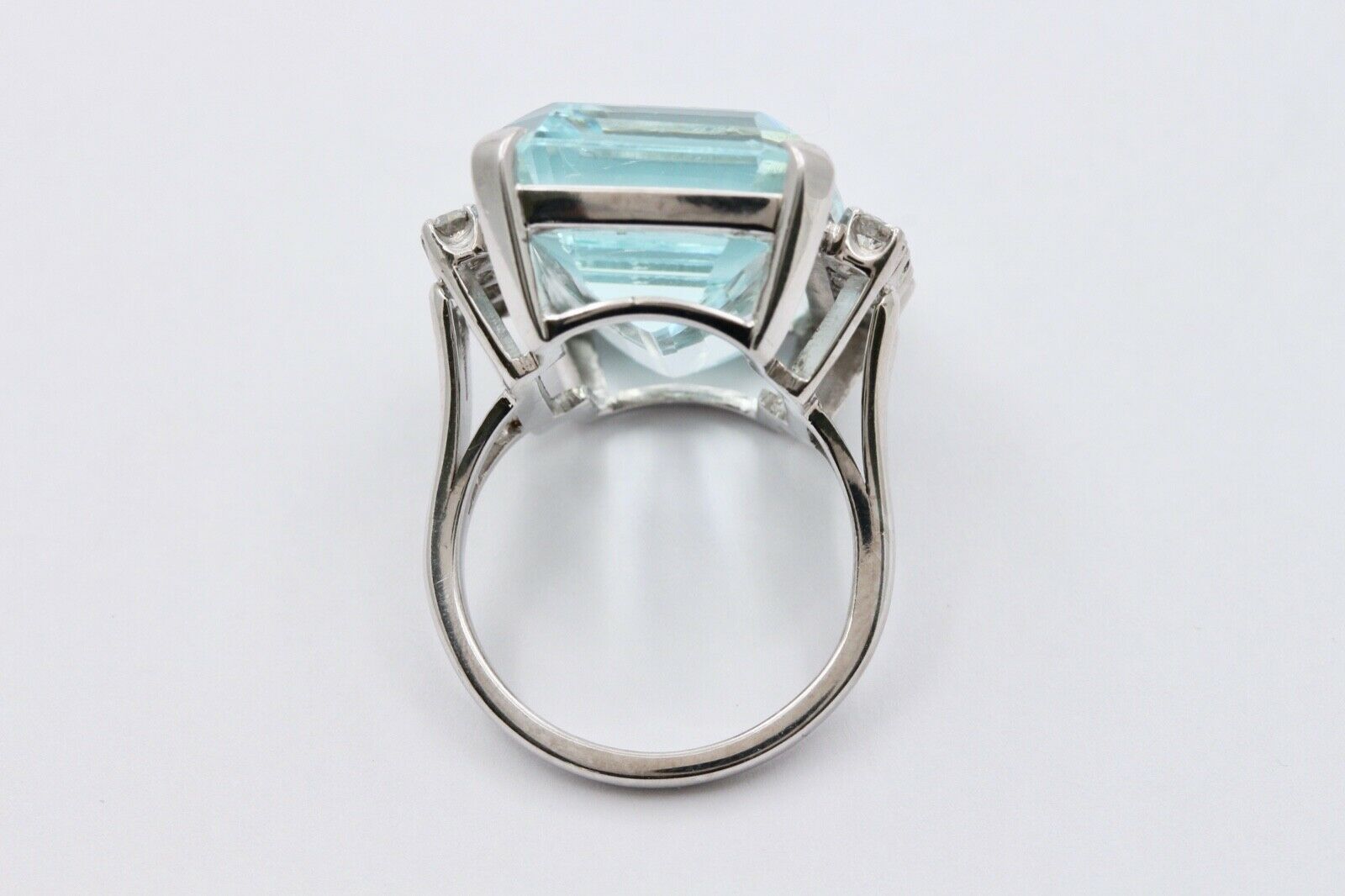 Huge Vintage 14K White Gold 26 Carat Aquamarine Diamond Statement Ring