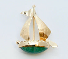 Load image into Gallery viewer, Vintage Jade 14K Yellow Gold Chinese Sailboat Pendant Charm
