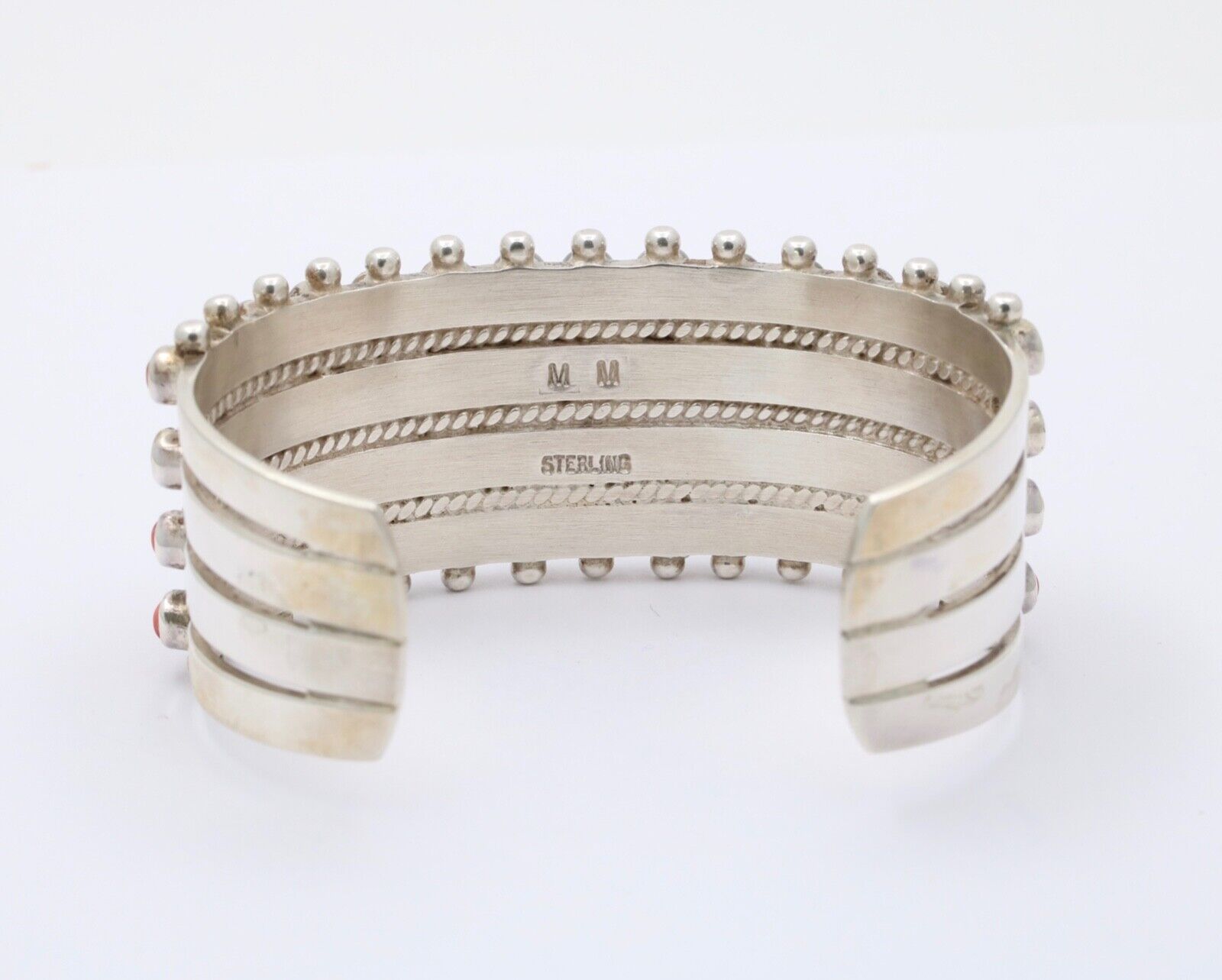 Vintage Heavy Mexican "M M" Sterling Coral Cuff Bracelet
