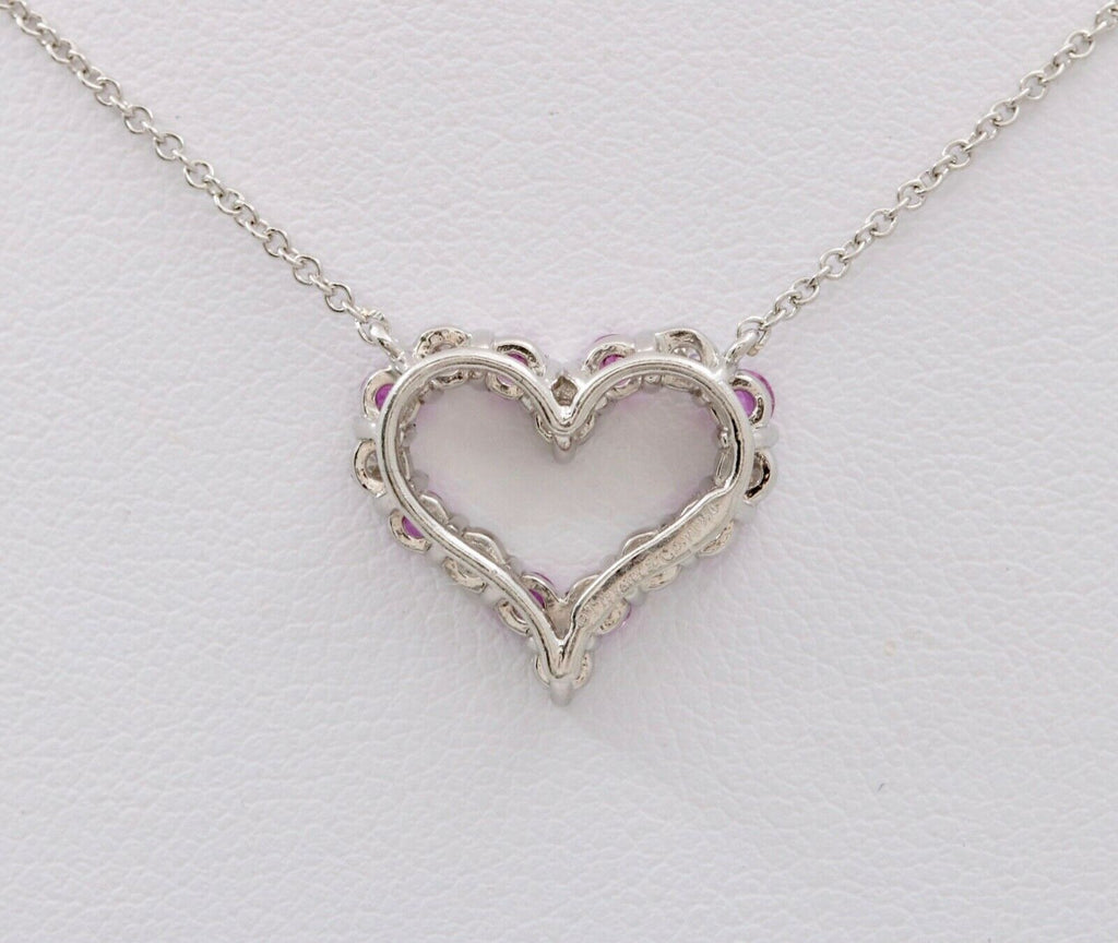 Tiffany and Co. Heart Pendant and Chain Diamonds Pink Sapphires Platinum