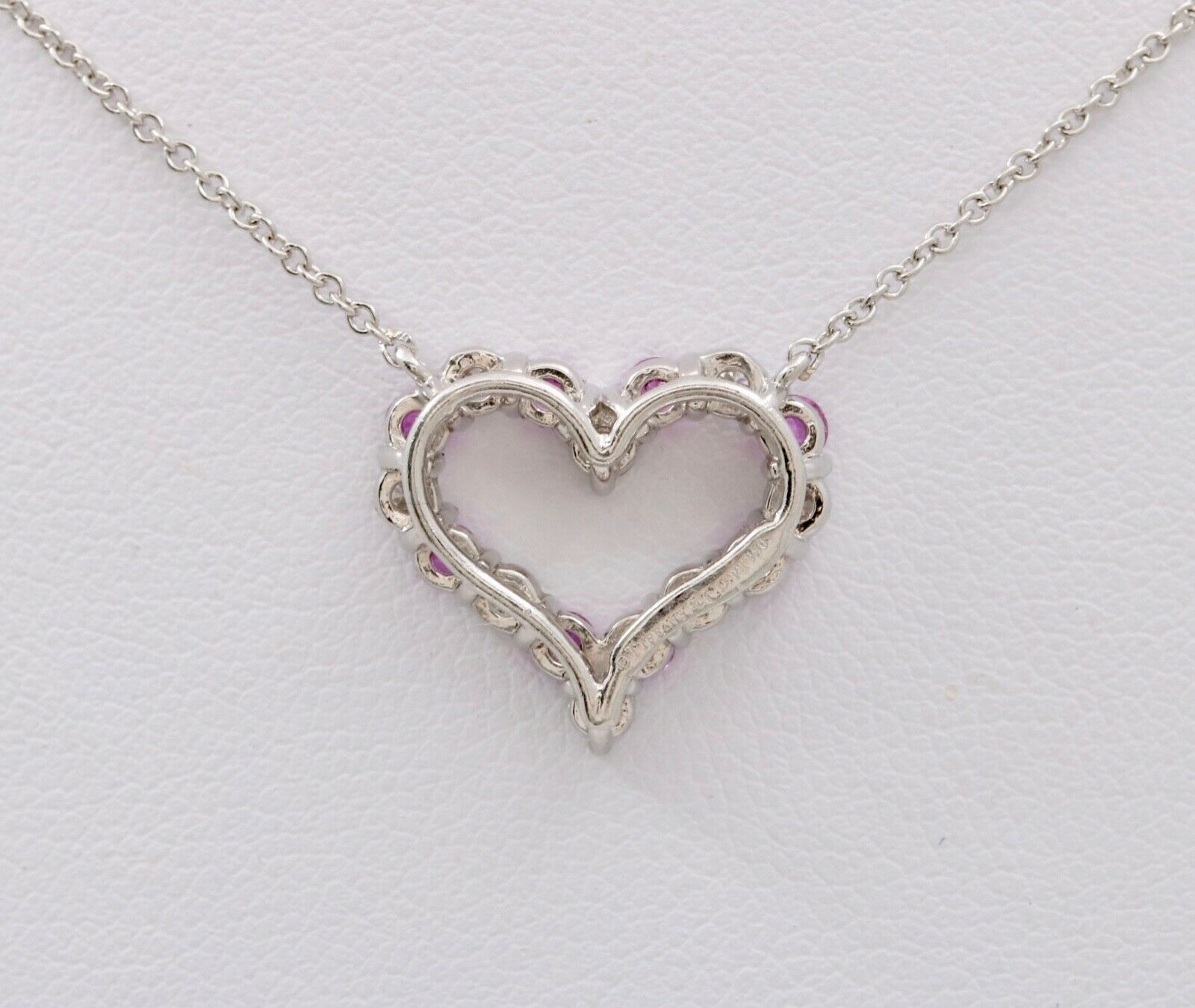 Tiffany and Co. Heart Pendant and Chain Diamonds Pink Sapphires Platinum